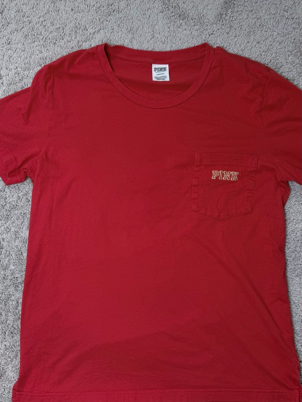 PINK Victoria's Secret Red Pocket Crew Tee